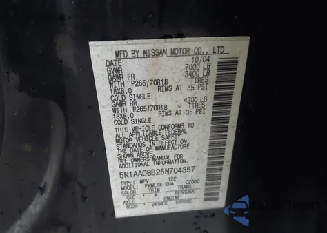 2005 Nissan Armada Se from USA, damaged, VIN 5N1AA08B25N704357